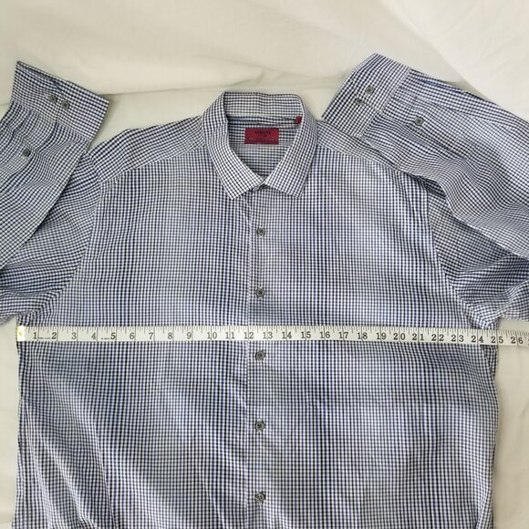 Alfani Men XL 17/36-37 Fitted Performance Long Sleeve Button Up Check Blue Shirt - Picture 12 of 16